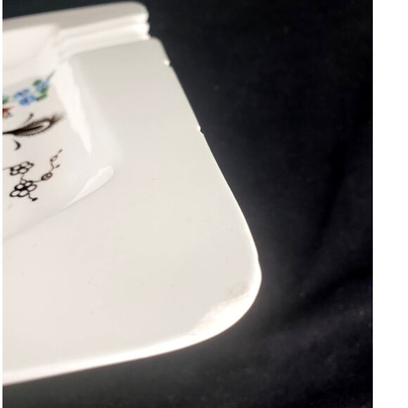 MCM Large Peacock Ashtray Pink Blue Flowers Tree Gold Gilt Accents Asian Art - Picture 8 of 9